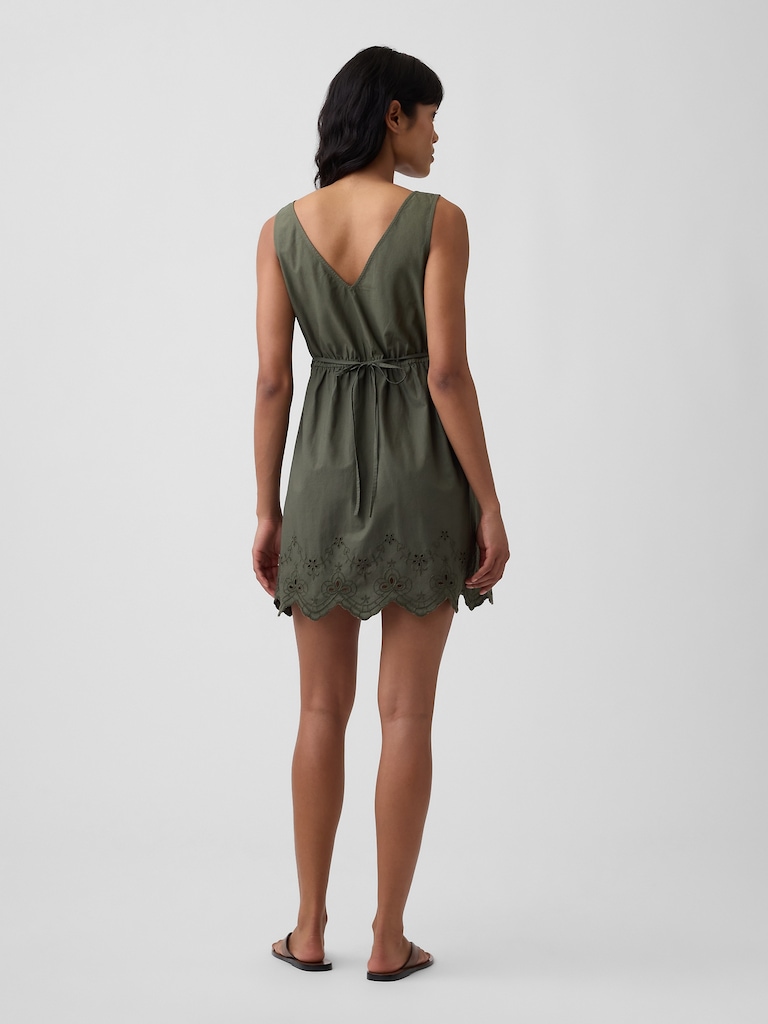 Eyelet V-Neck Mini Dress