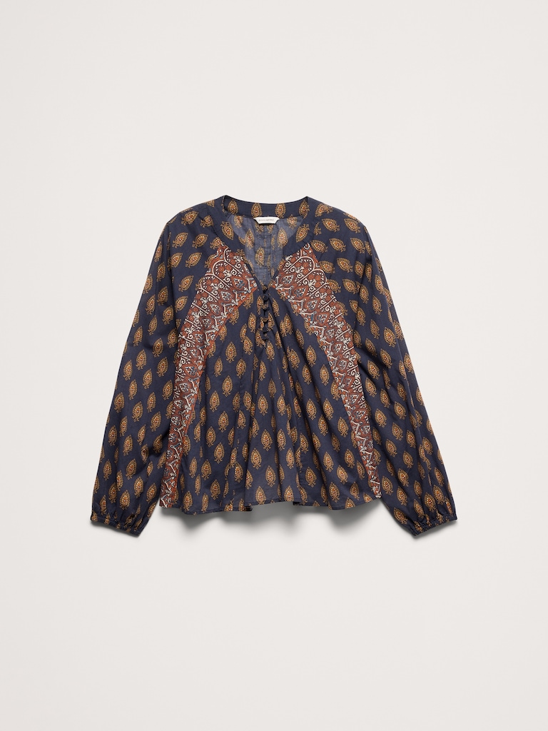 Lightweight Cotton Split-Neck Top