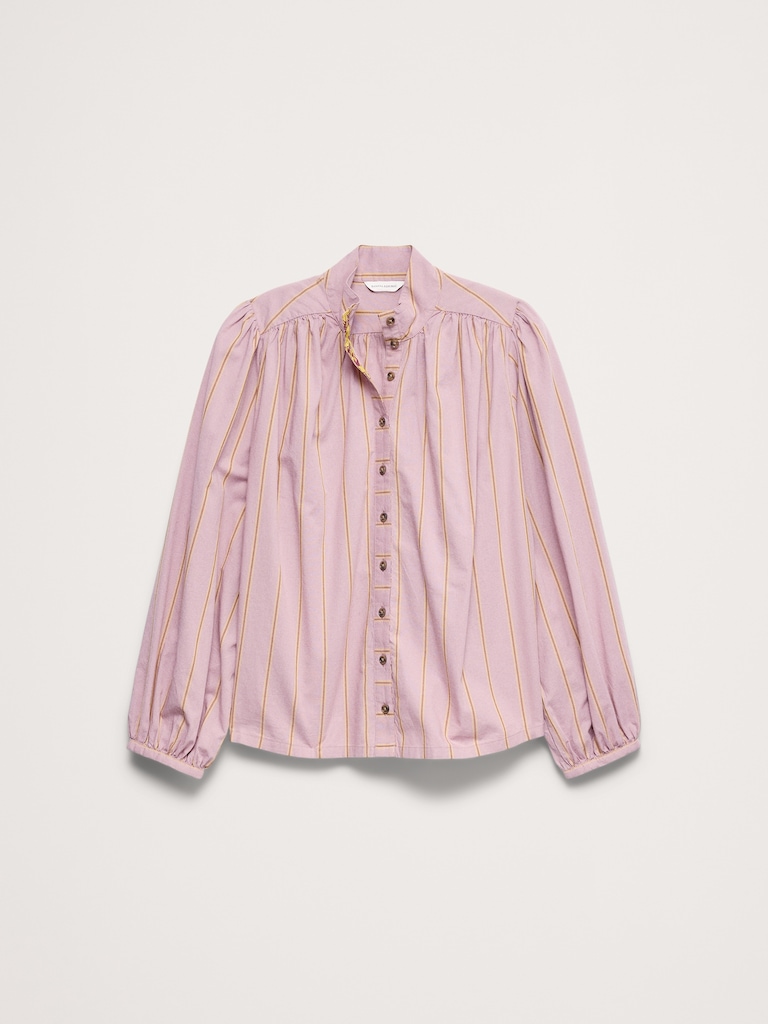 Breezy-Cotton Ruched-Shoulder Shirt