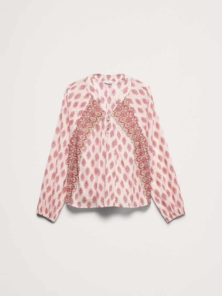 Lightweight Cotton Split-Neck Top