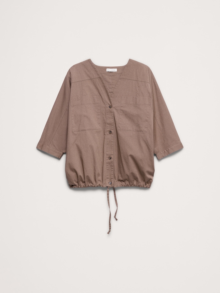 Stretch-Cotton Drawstring-Hem Top