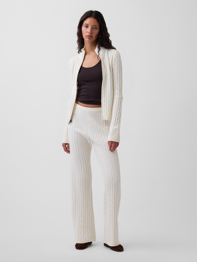 CashSoft Cable-Knit Crop Zip Cardigan