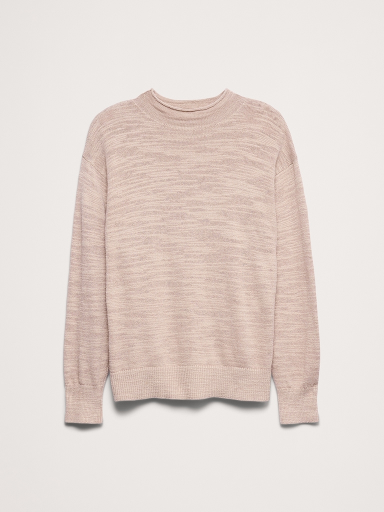 Linen-Cotton Slub Roll-Neck Sweater