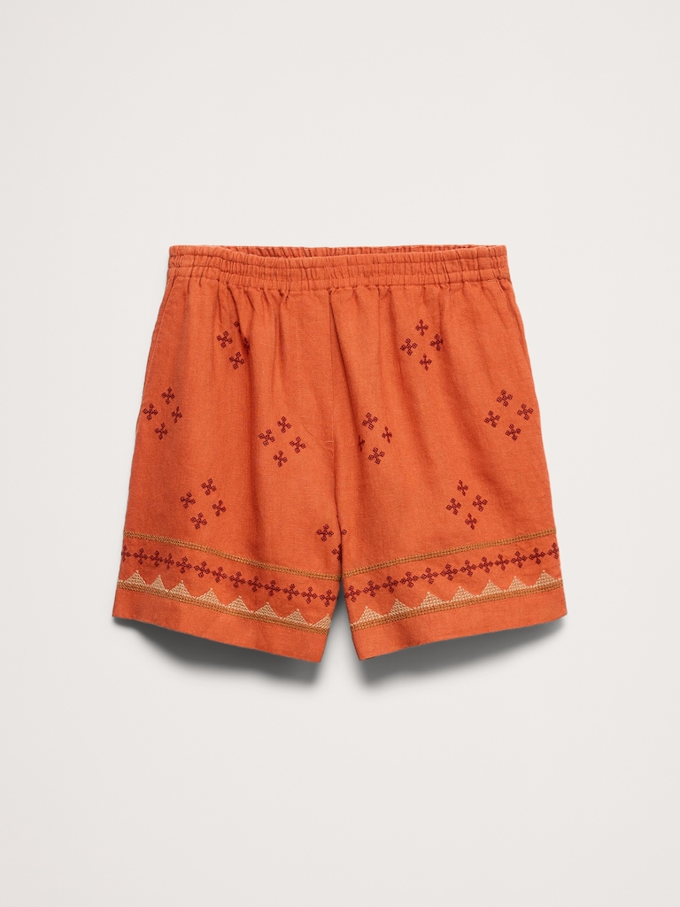 Embroidered Linen 4" Pull-On Short