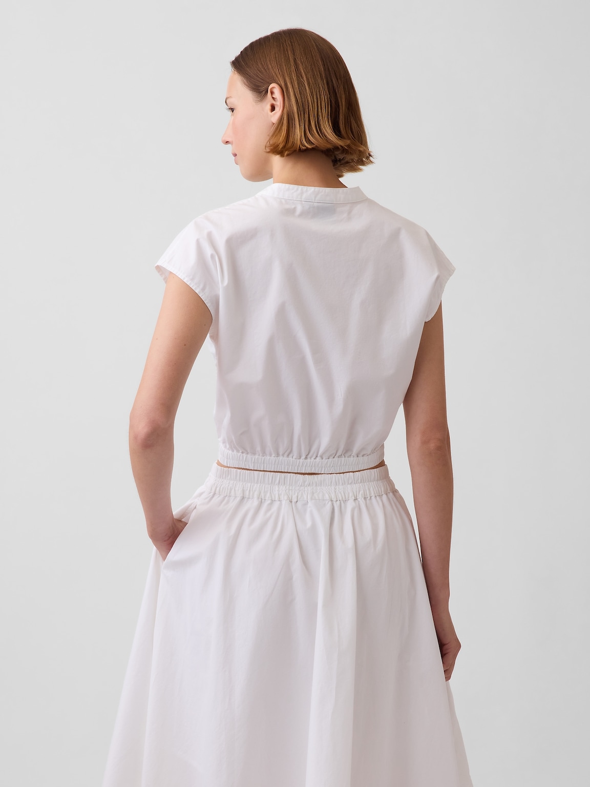 Poplin Cap-Sleeve Crop Shirt