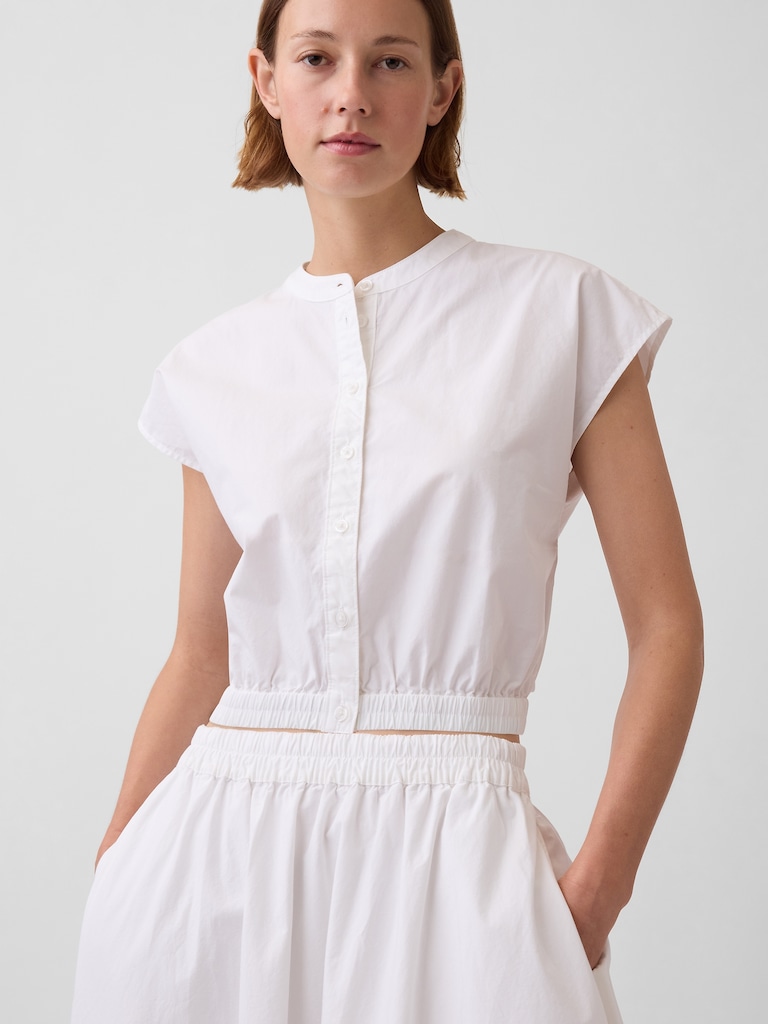 Poplin Cap-Sleeve Crop Shirt