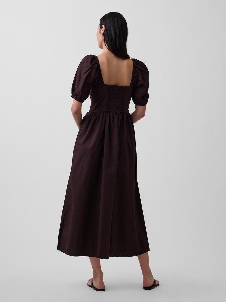 Puff-Sleeve Corset Maxi Dress