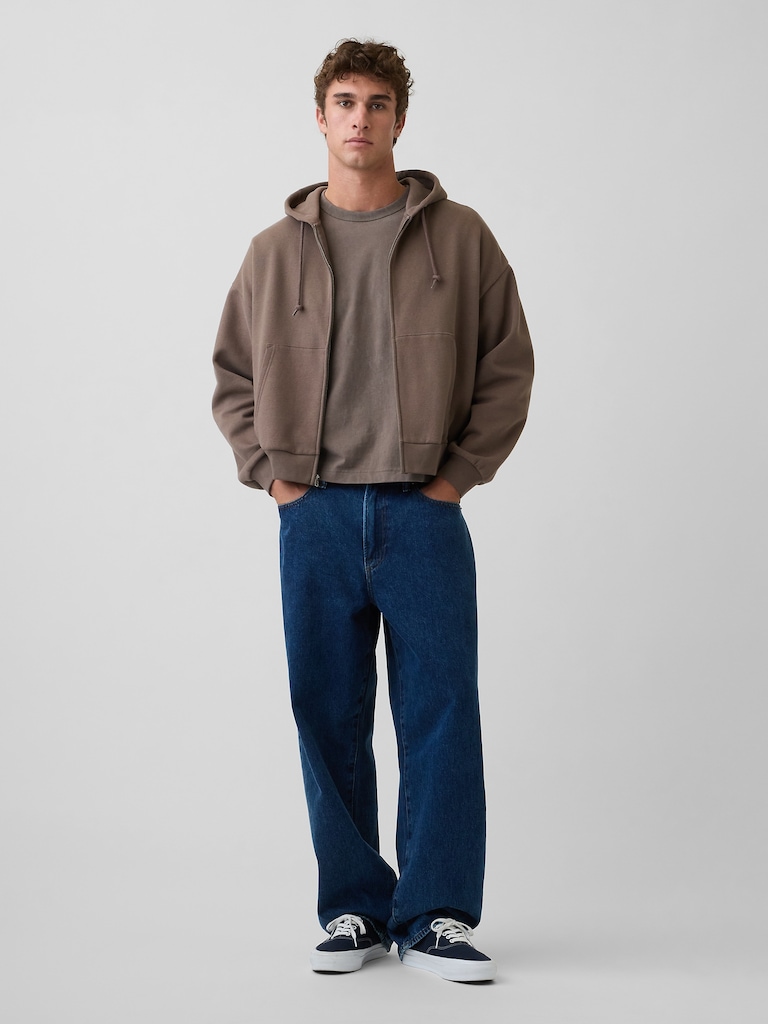 VintageSoft Oversized Crop Zip Hoodie