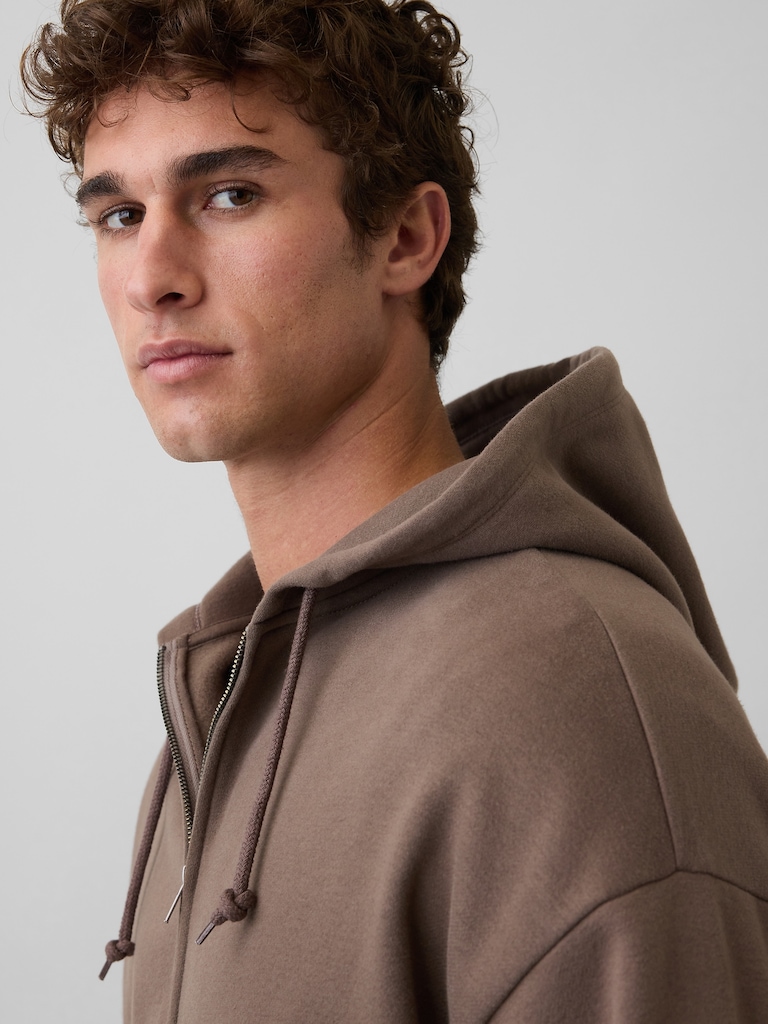 VintageSoft Oversized Crop Zip Hoodie