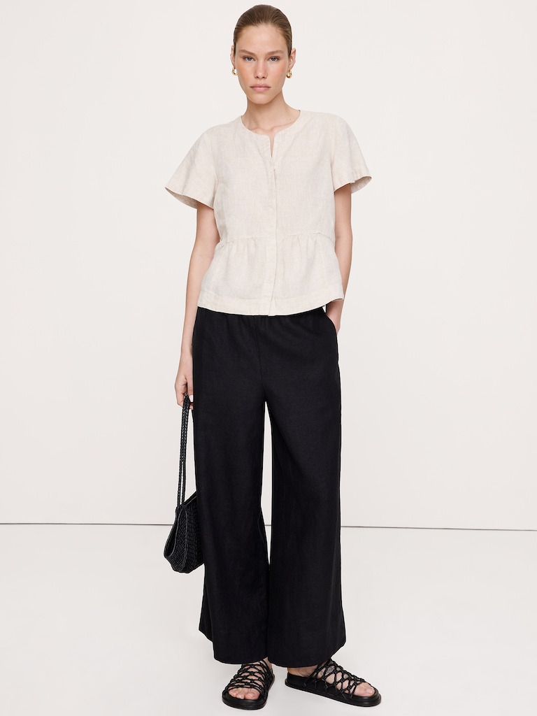 Linen Flutter-Sleeve Top