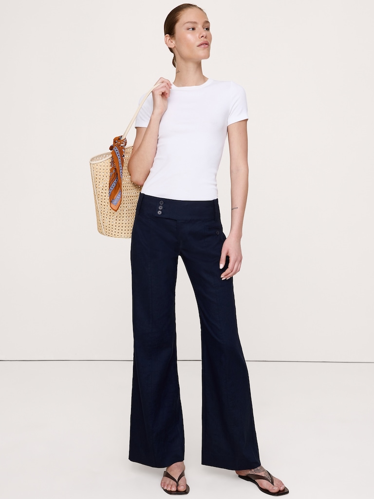 Low-Rise Wide-Leg Stretch Linen-Viscose Pant