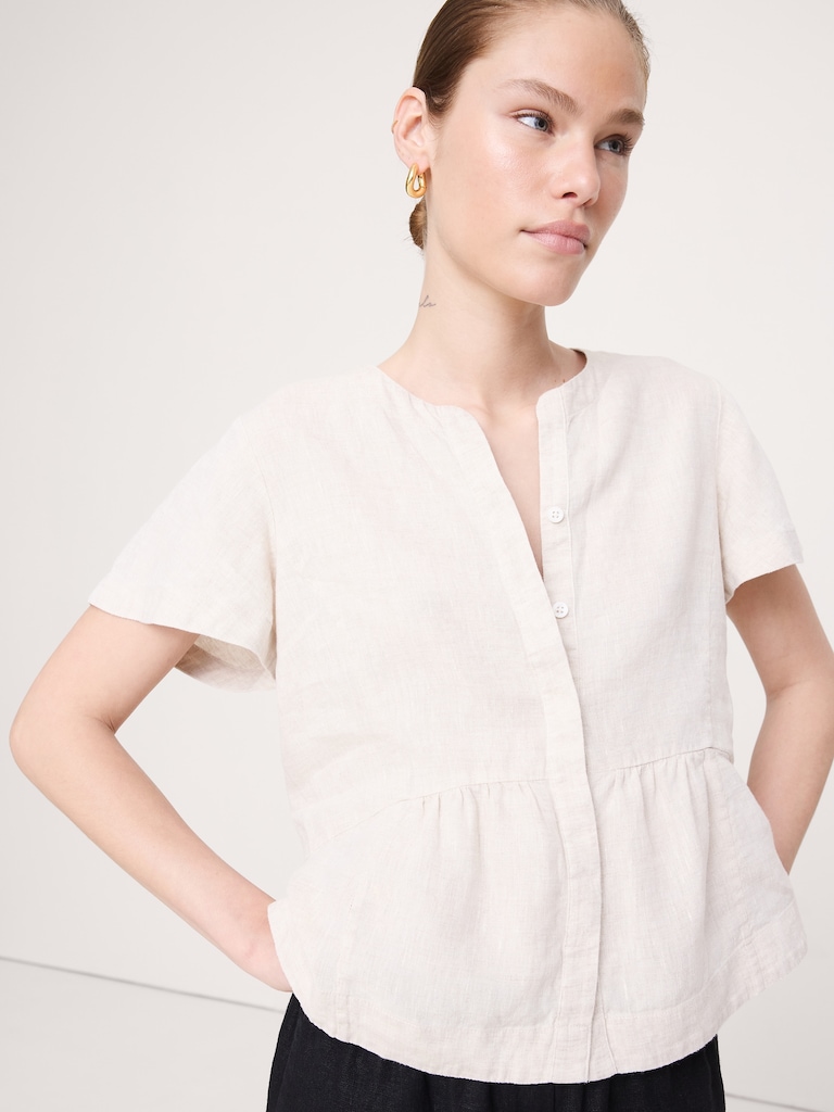 Linen Flutter-Sleeve Top