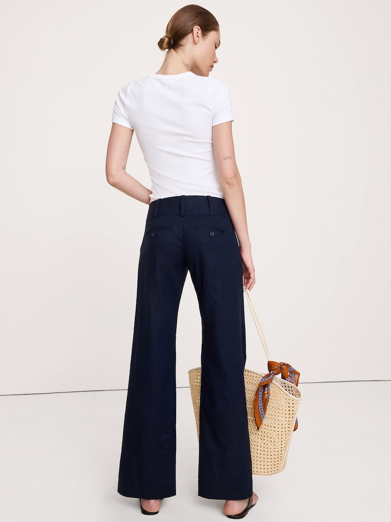 Low-Rise Wide-Leg Stretch Linen-Viscose Pant