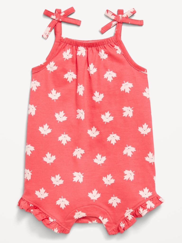 Printed Sleeveless Tie-Strap Romper for Baby