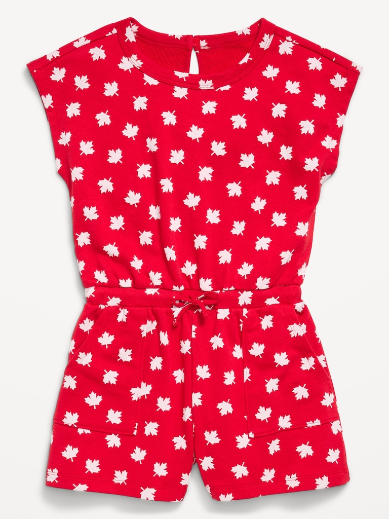 Short-Sleeve French Terry Utility Romper for Girls