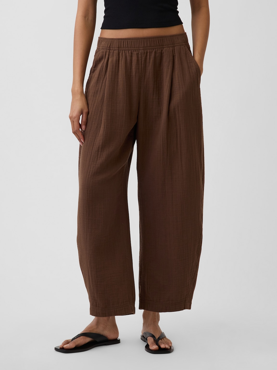 Cotton Gauze Easy Barrel Pants