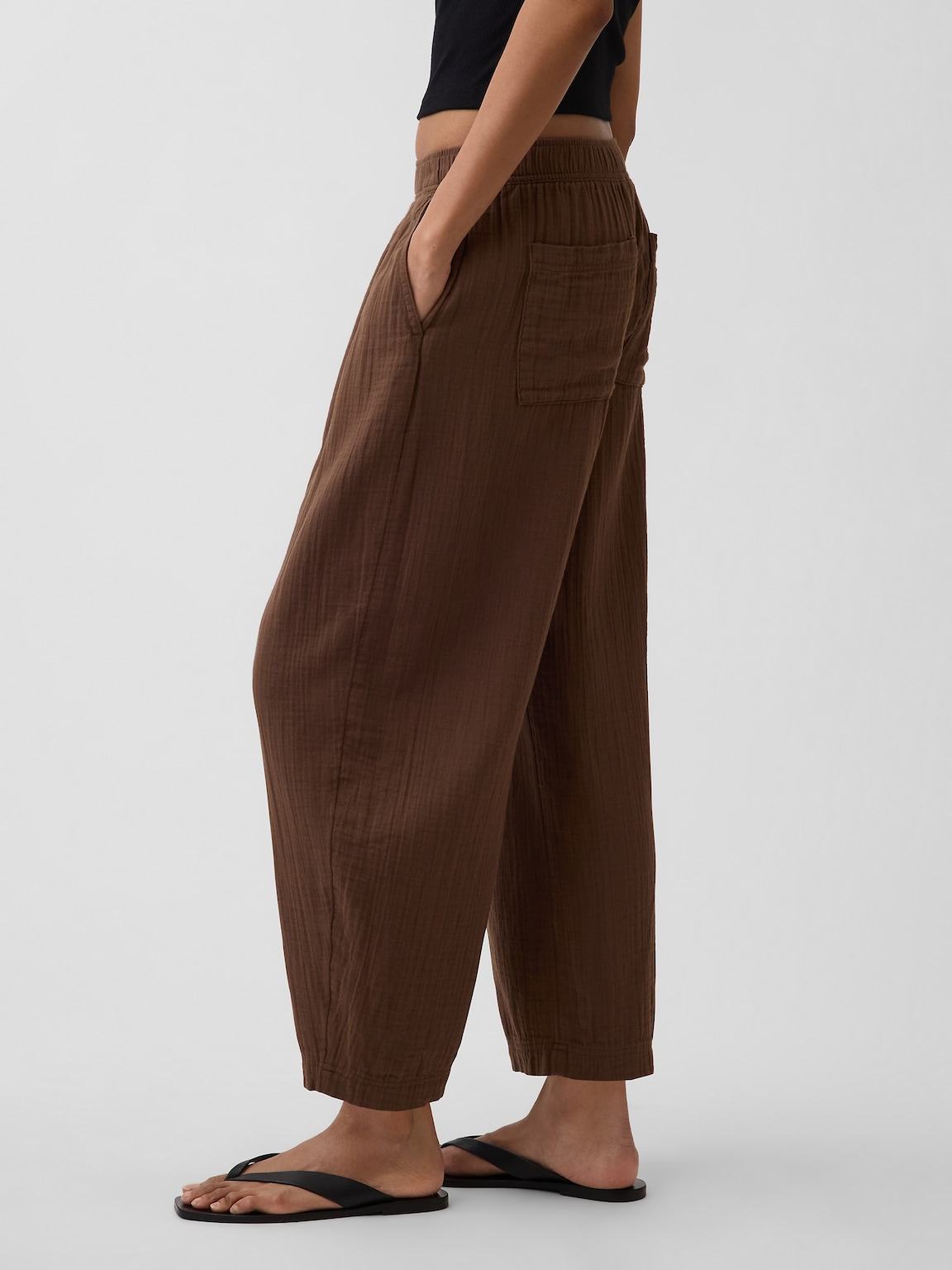 Cotton Gauze Easy Barrel Pants