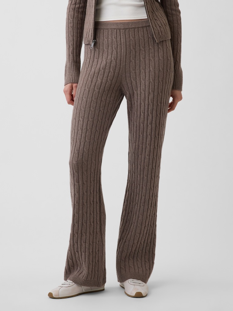 CashSoft Cable-Knit Boot Sweater Pants