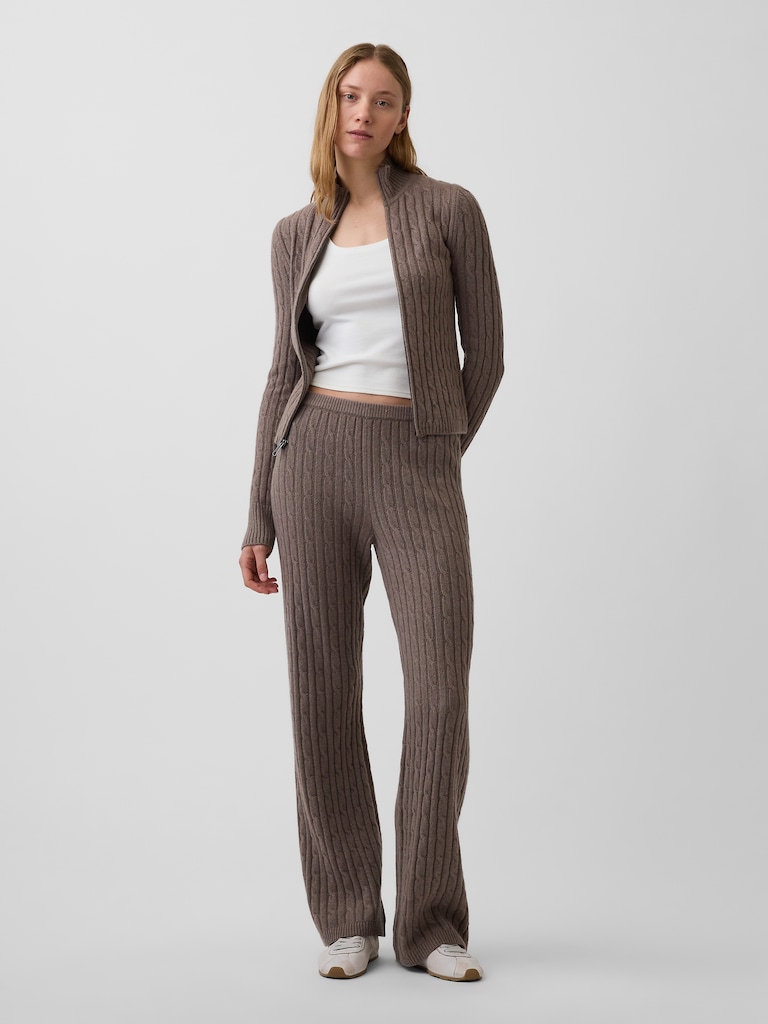 CashSoft Cable-Knit Boot Sweater Pants