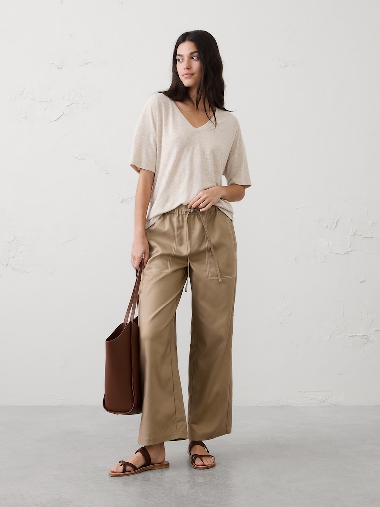 Linen-Blend V-Neck Shirt