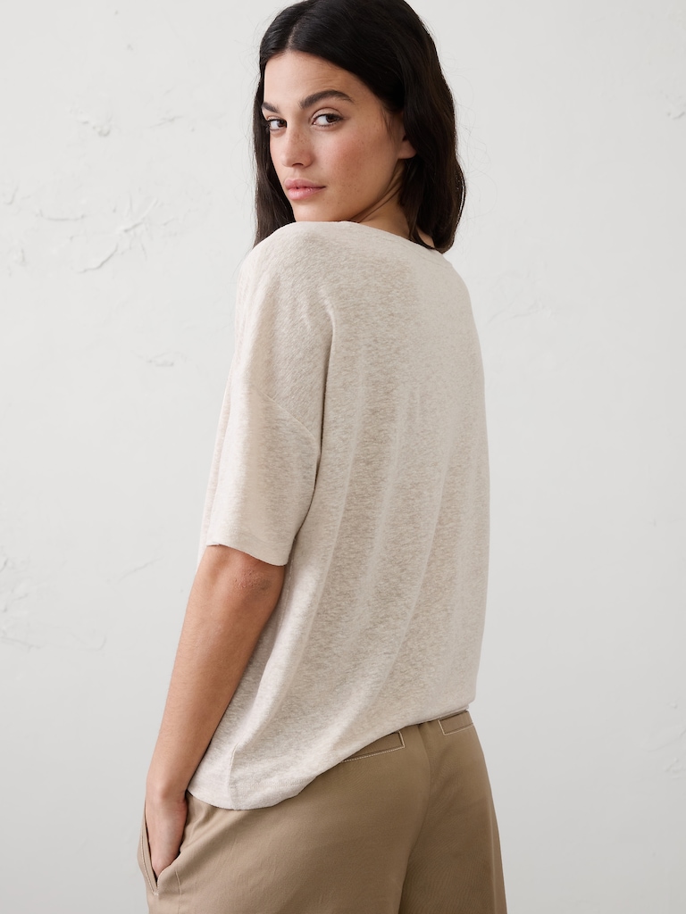 Linen-Blend V-Neck Shirt