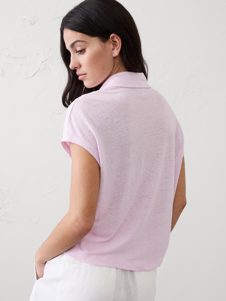 Linen-Blend Collared Top