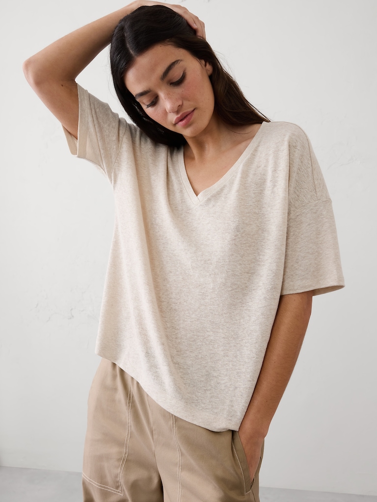 Linen-Blend V-Neck Shirt
