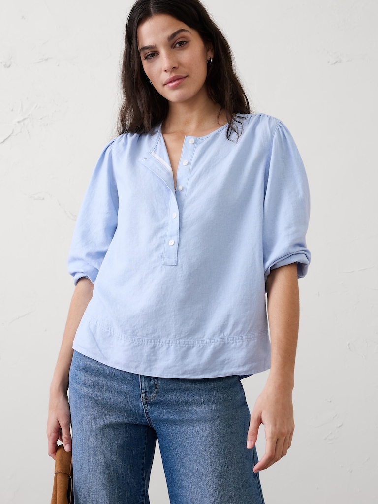 Linen-Blend Popover Top