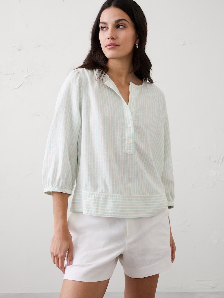 Linen-Blend Popover Top