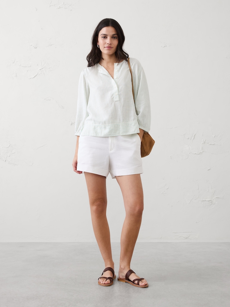 Linen-Blend Popover Top