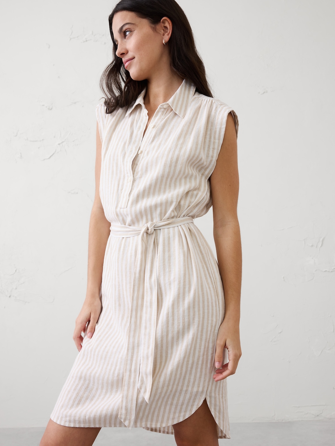 Linen-Blend Knee-Length Shirtdress