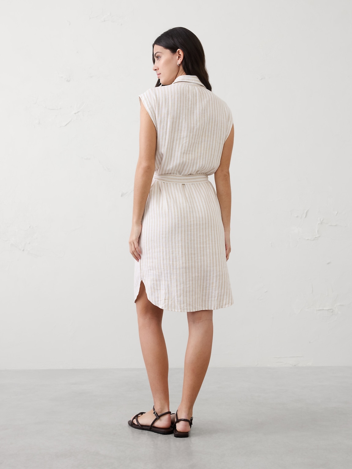 Linen-Blend Knee-Length Shirtdress