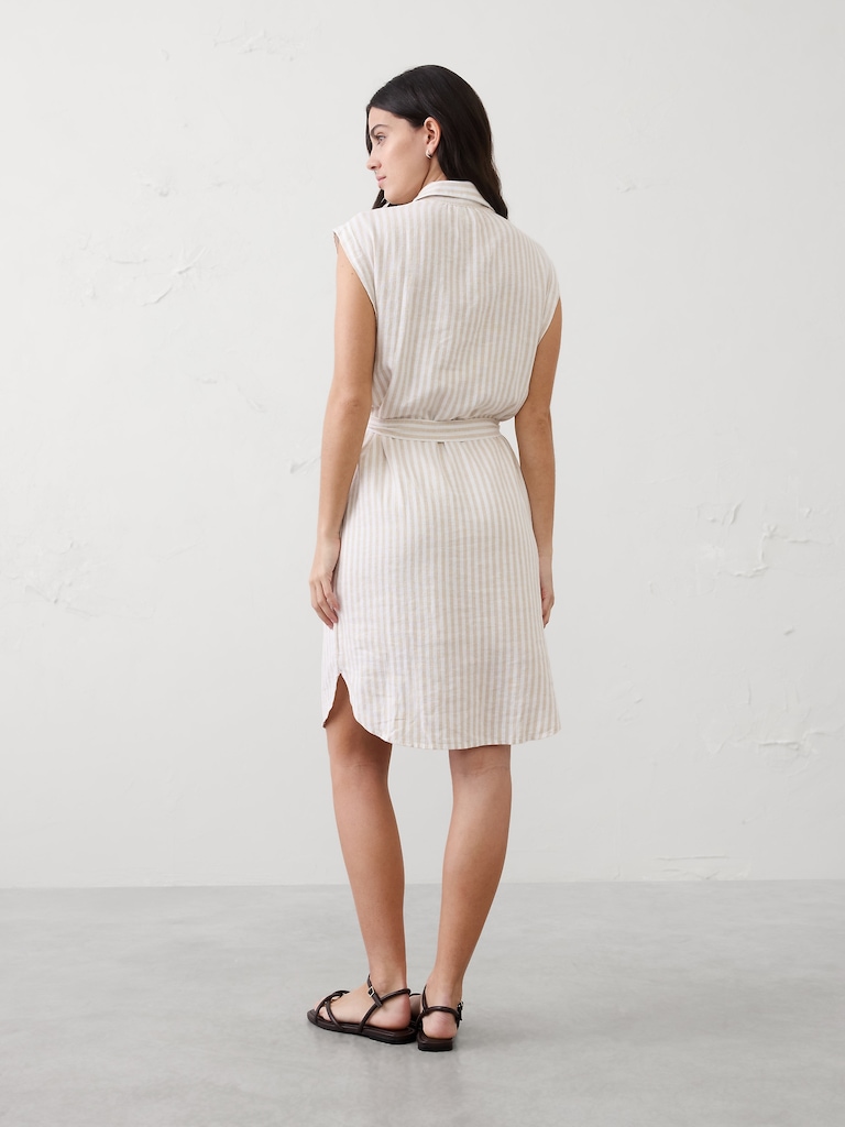 Linen-Blend Knee-Length Shirtdress