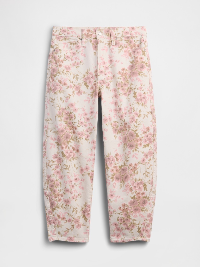High Rise Print Barrel Jeans