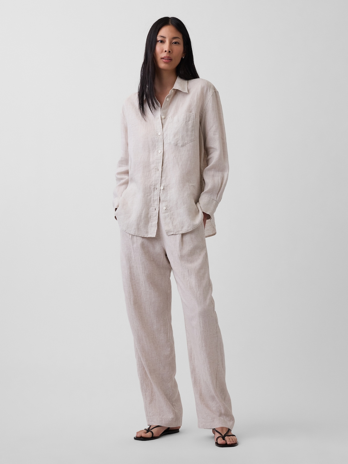 Linen-Blend Easy Barrel Pants