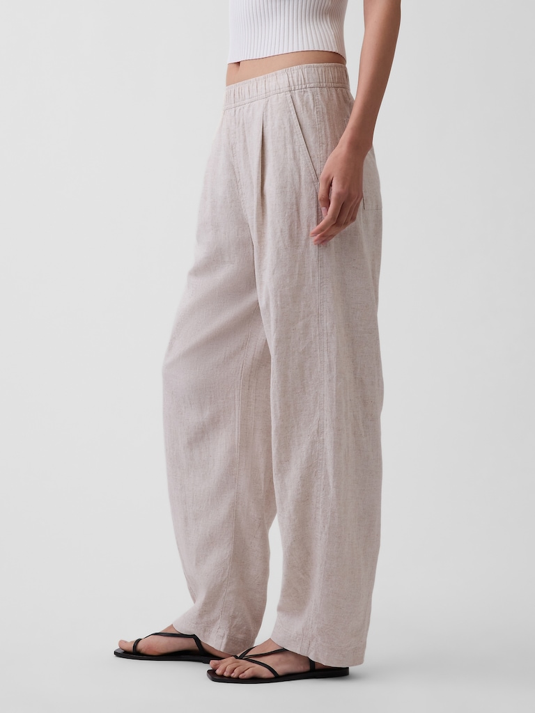 Linen-Blend Easy Barrel Pants