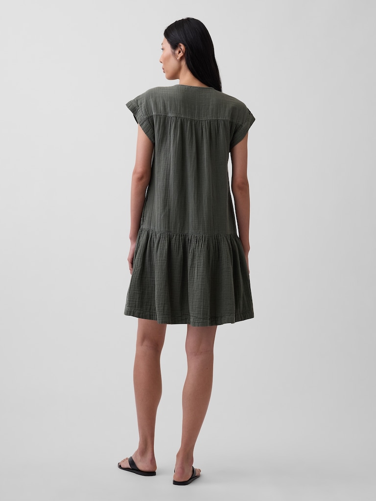 Robe tunique à encolure en V en gaze de coton