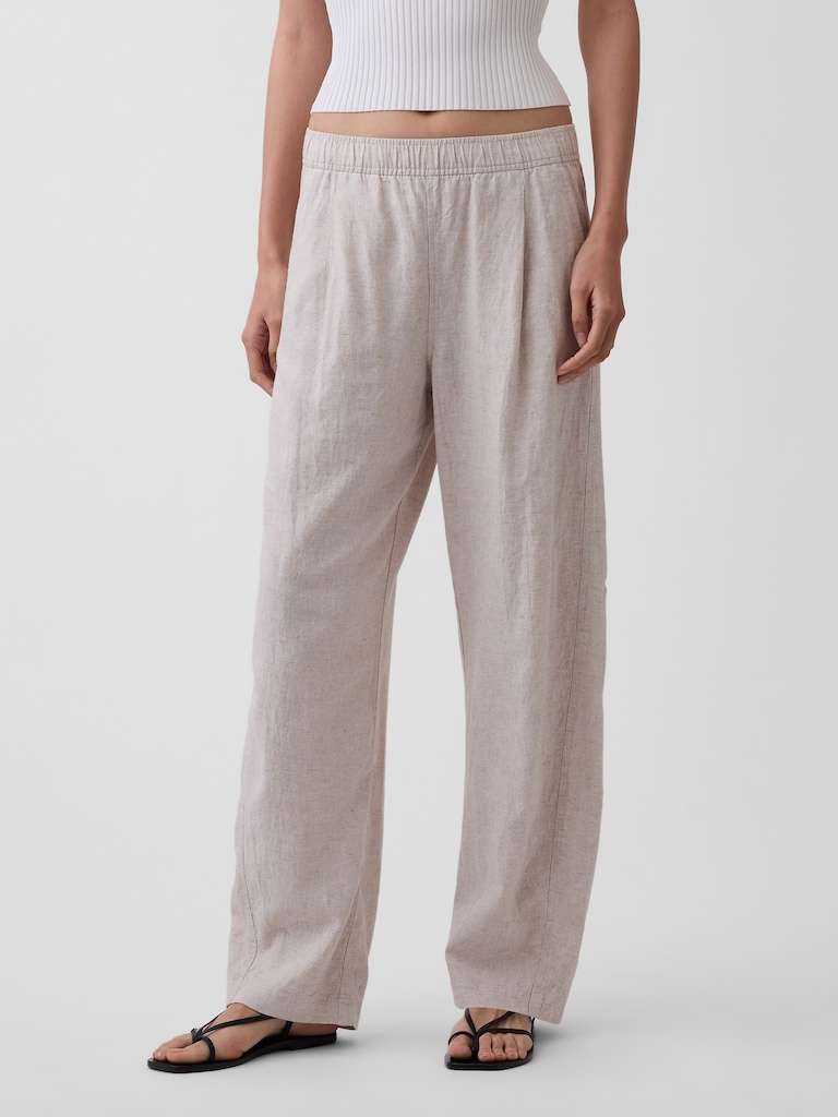 Linen-Blend Easy Barrel Pants