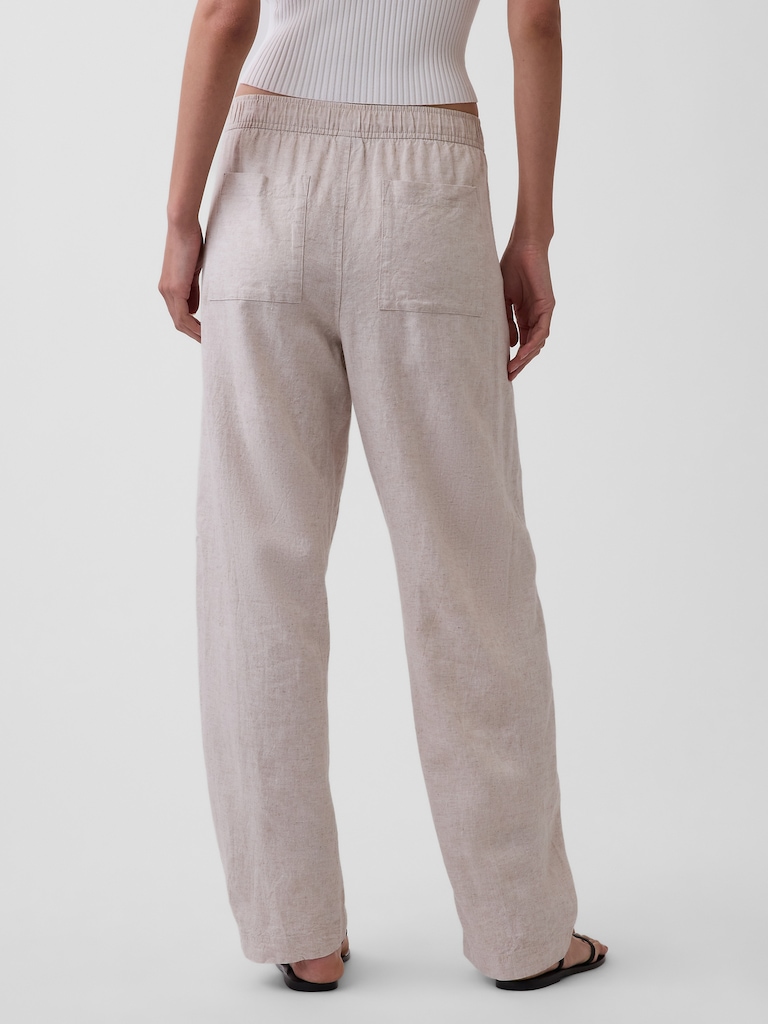 Linen-Blend Easy Barrel Pants