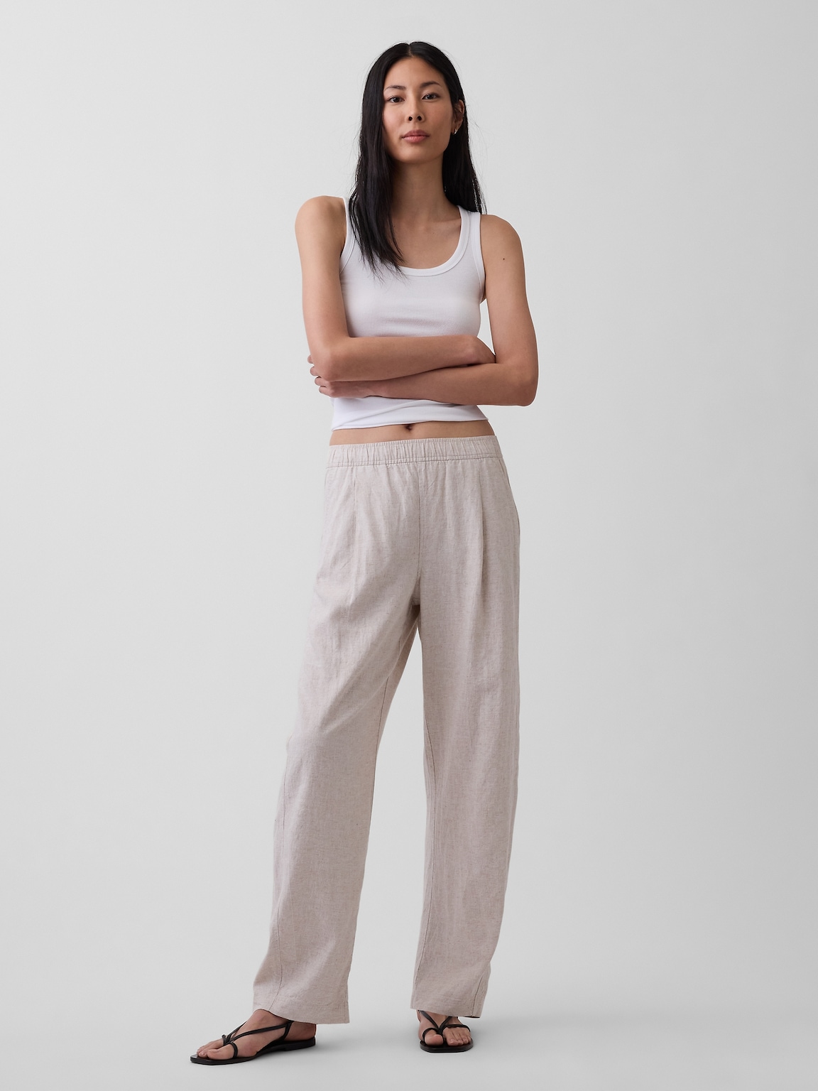 Linen-Blend Easy Barrel Pants
