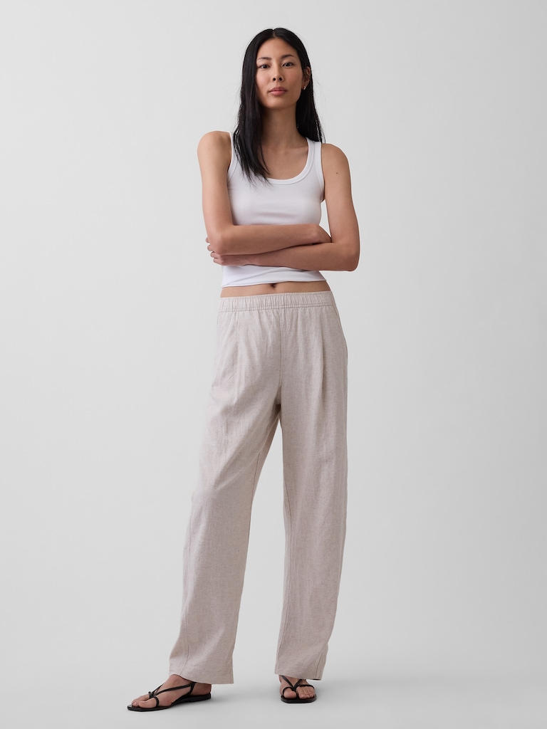 Linen-Blend Easy Barrel Pants
