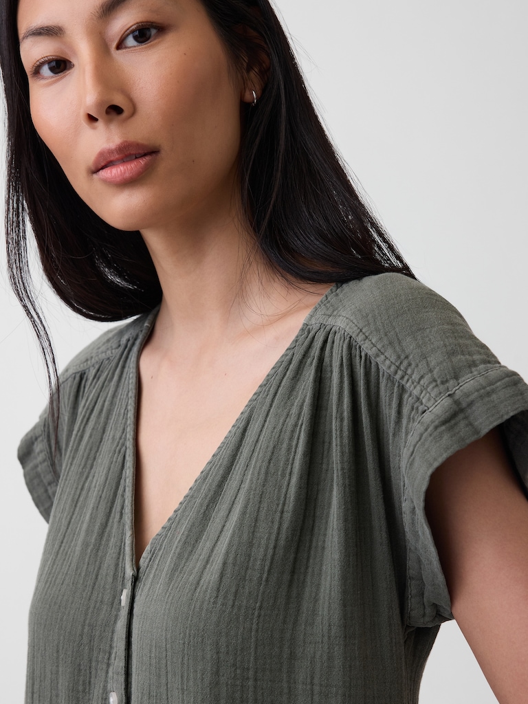 Robe tunique à encolure en V en gaze de coton