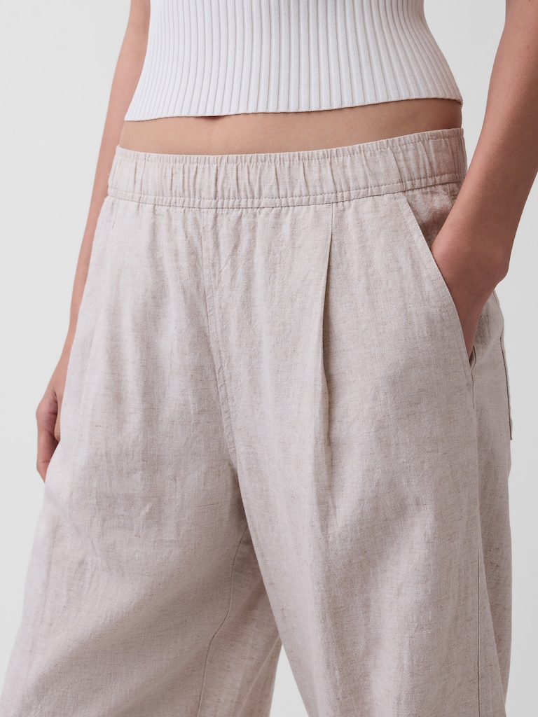 Linen-Blend Easy Barrel Pants