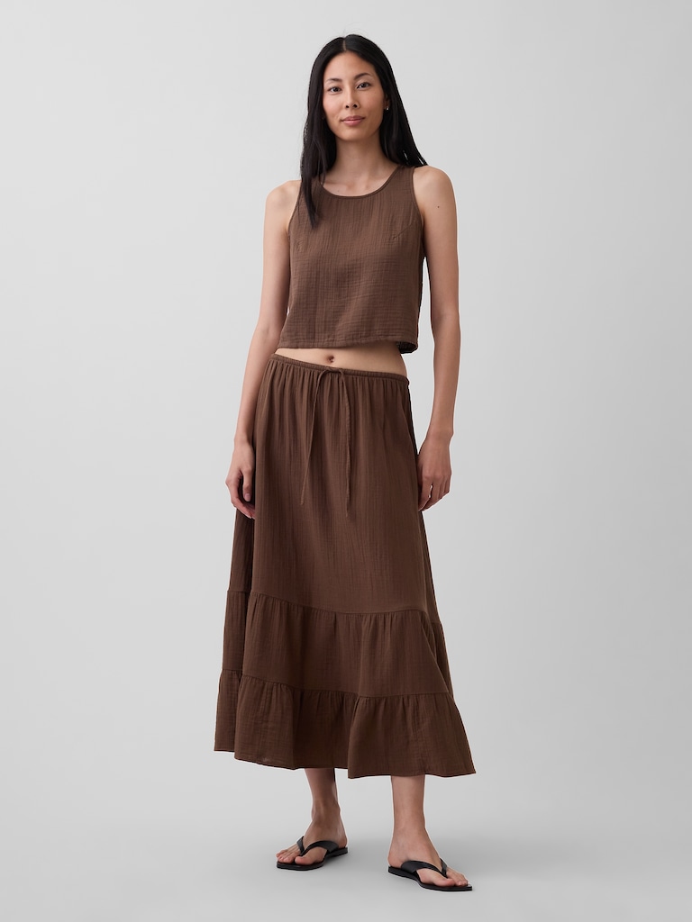 Cotton Gauze Easy Tiered Maxi Skirt