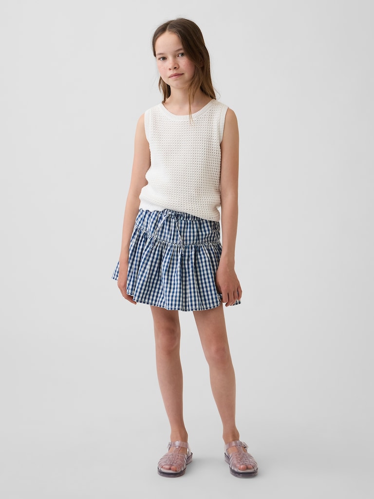Kids Gingham Denim Tiered Skort