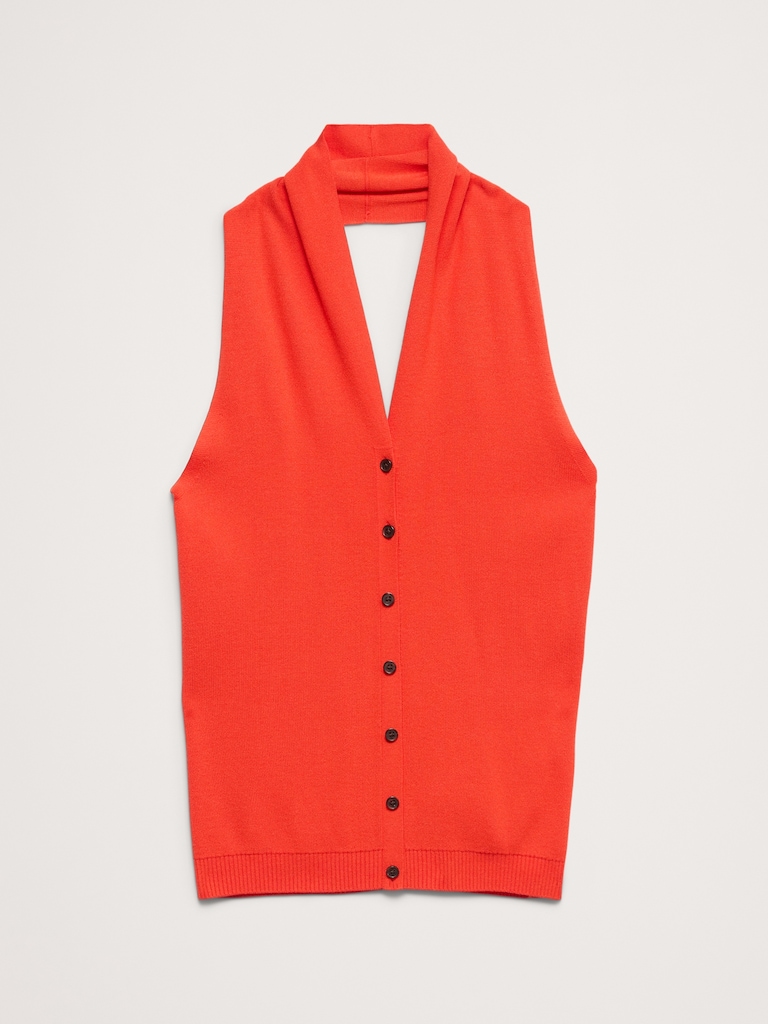 Sculpted Button-Front Halter Top