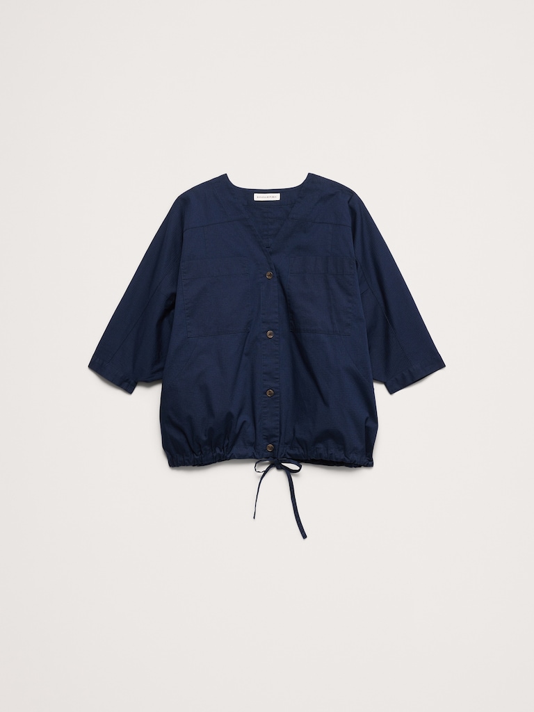 Stretch-Cotton Drawstring-Hem Top