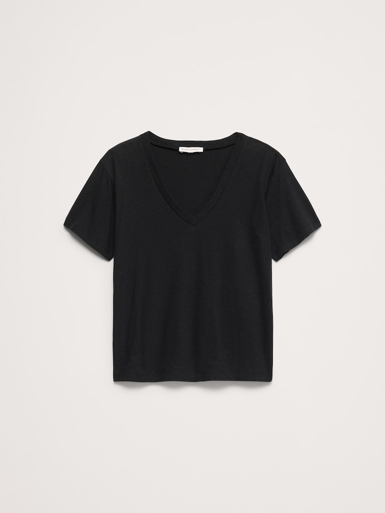 Cotton Slub Boyfriend V-Neck T-Shirt