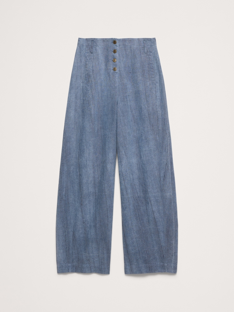 High-Rise Relaxed Barrel Ramie-Cotton Pant