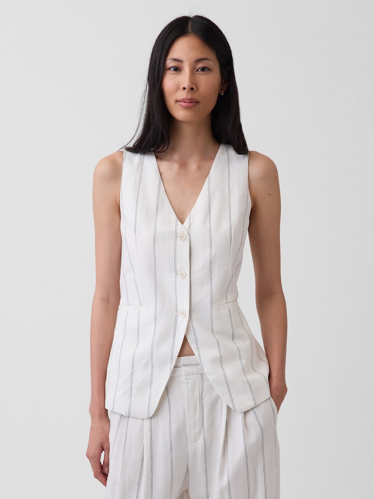 Linen-Blend Longline Vest